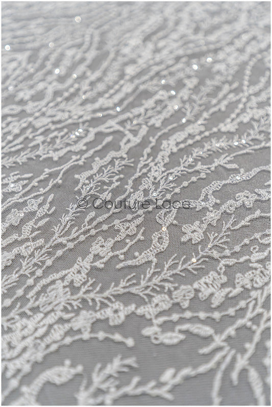 Wellenmuster Brautspitze Stoff/ Braut Spitzenstoff Off-White/ geometrisches Muster/ Spitzenstoff mit Blumen// L20-024N