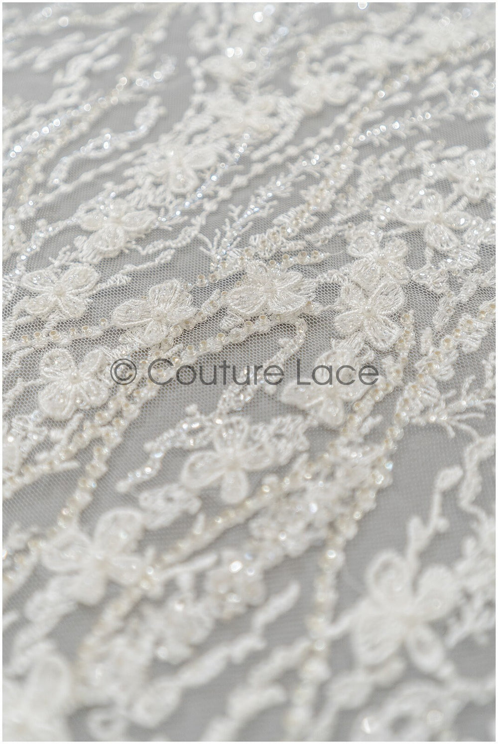 3D flower lace fabric/ pearl bridal lace fabric/ romantic floral lace fabric with 3D flowers // L21-024NBF