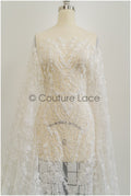 3D flower lace fabric/ pearl bridal lace fabric/ romantic floral lace fabric with 3D flowers // L21-024NBF