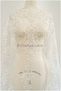 Schwerer bestickter Spitzenstoff/ Brautspitze Off-White/ verschnörkelte Spitze/ Hochzeitskleid Spitze/ Hochzeitsspitze// L21-169B