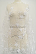 3D Blumen Spitzenstoff Off-White/ Braut Spitzenstoff/ romantischer Spitzenstoff mit 3D Blumen & Perlen/ Hochzeit Spitzenstoff// L21-140N