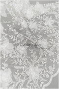 3D Blumen Spitzenstoff Off-White/ Braut Spitzenstoff/ romantischer Spitzenstoff mit 3D Blumen & Perlen/ Hochzeit Spitzenstoff// L21-140N