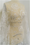 Romantischer Blumen Spitzenstoff/ bestickte Blumenspitze Off-White/ Hochzeitskleid Spitze/ Rosen Spitzenstoff/ Braut Spitze// L21-029N