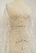 Romantischer Blumen Spitzenstoff/ bestickte Blumenspitze Off-White/ Hochzeitskleid Spitze/ Rosen Spitzenstoff/ Braut Spitze// L21-031N