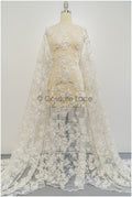 Perlen Braut Spitze mit 3D Blumen/ Couture Spitzenstoff Off-White/ Brautspitze für Brautkleid// L21-041N
