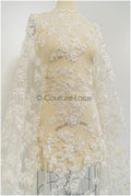 Perlen Braut Spitze mit 3D Blumen/ Couture Spitzenstoff Off-White/ Brautspitze für Brautkleid// L21-041N