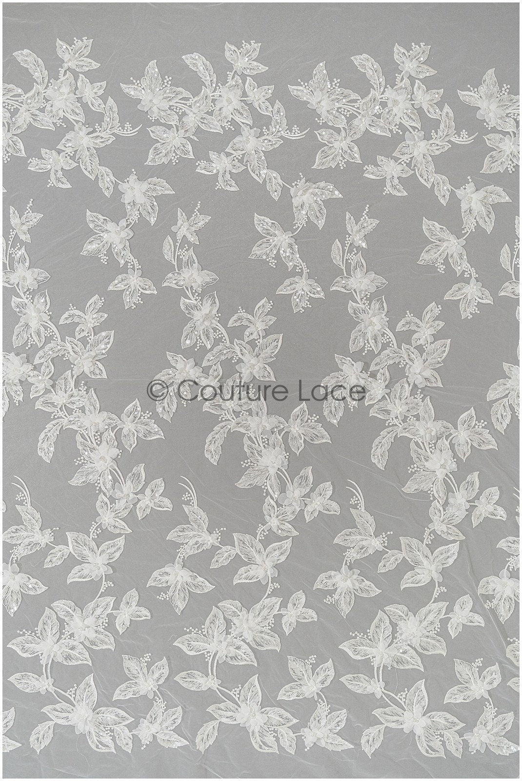 Nude Perlen Brautspitze mit 3D Blumen/ Braut Spitzenstoff Off-White/ Couture Spitze/ Haute Couture Spitze// L21-053ND
