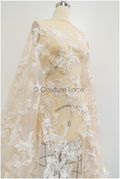 Nude Perlen Brautspitze mit 3D Blumen/ Braut Spitzenstoff Off-White/ Couture Spitze/ Haute Couture Spitze// L21-053ND