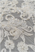 Schwerer Perlen Spitzenstoff für Hochzeitskleider/ Braut Spitzenstoff Off-White/ Hochzeitskleid Spitze mit Perlen/ Brautspitze// L21-047N