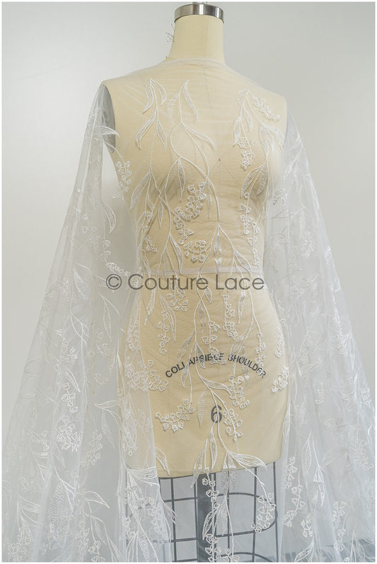 Maiglöckchen Spitzenstoff Off-White/ gestickte Braut Spitze/ zarte Maiglöckchen Spitze/ Brautspitze Stoff// L21-077