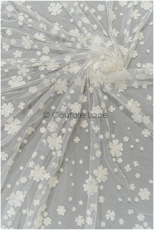 Perlen Brautspitzenstoff mit Blumen/ perlengeflochtener Spitzenstoff/ Braut Spitzenstoff mit kleinen Blumen// L21-126