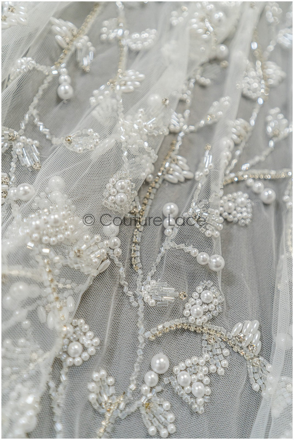 Pearl lace fabric off-white/ Pearl wedding dress lace/ Bridal lace fabric/ Pearl lace// L21-132N