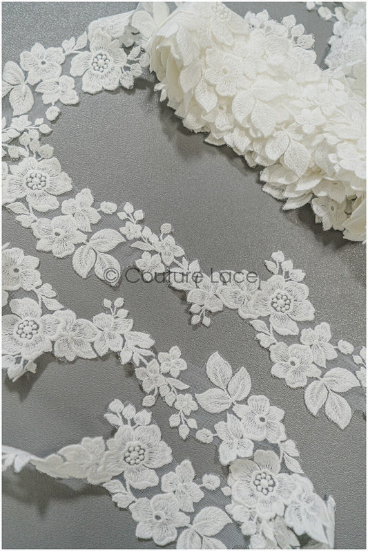 Flower lace trim off-white/ bridal lace trim/embroidered lace trim/ elegant bridal lace/ flower lace trim// T21-143