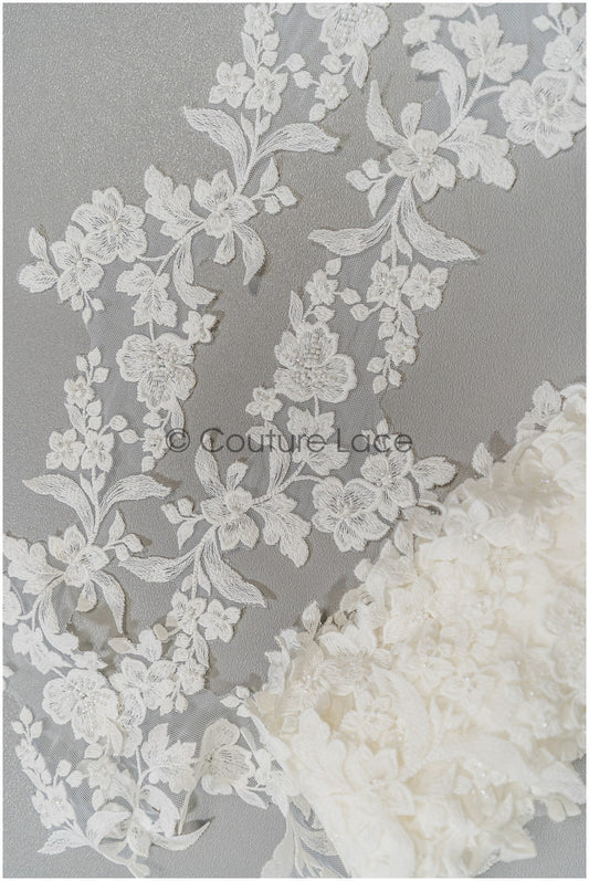 Pearl lace trim off-white/ bridal veil lace trim/ embroidered lace trim// T21-144