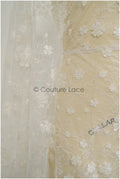French lace fabric with pearls/ Off-white lace fabric/ Bridal lace with small flowers/ Floral lace// L21-126LB