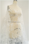 Blumen Spitzenstoff Off-White/ Braut Spitze/ Hochzeitskleid Spitzenstoff/ bestickter Spitzenstoff/ Spitzenschleier// L21-149C