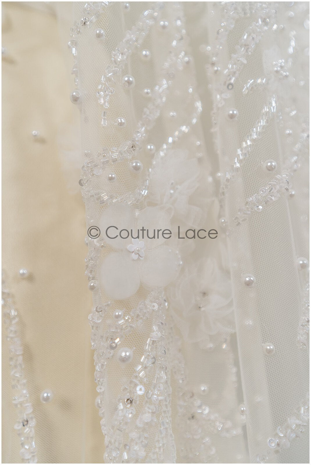 Hand beaded bridal lace/ 3D flower lace fabric/ beaded wedding dress lace/ designer couture lace/ handmade lace// L21-185