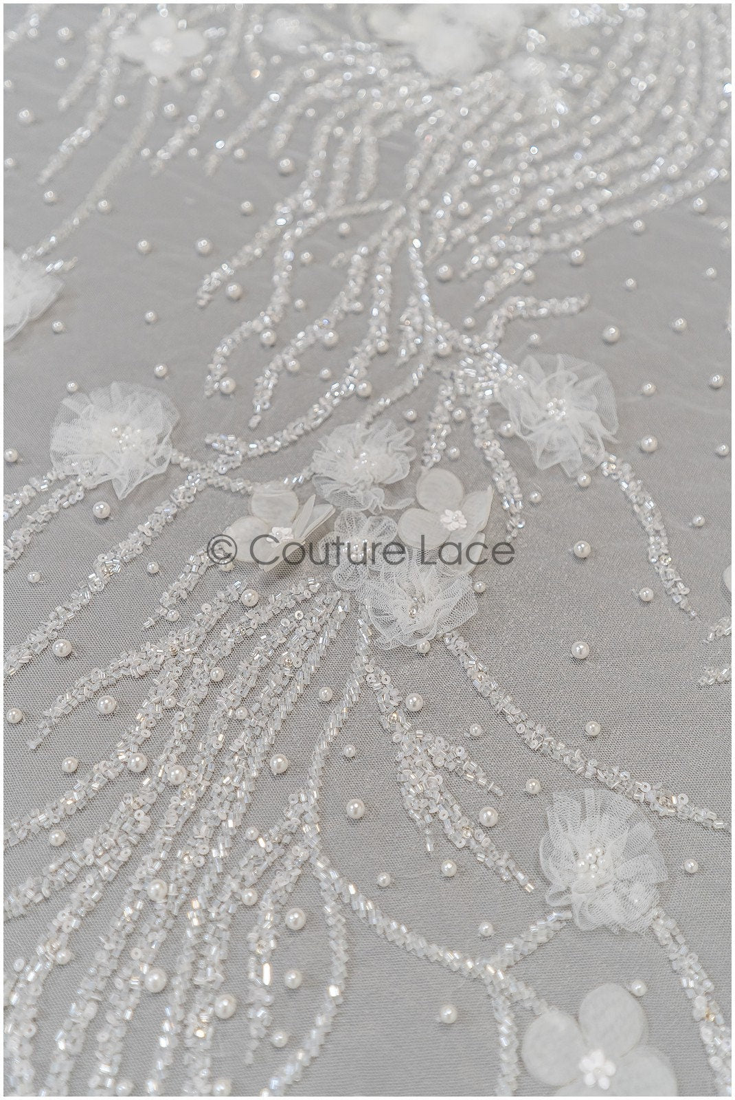 Hand beaded bridal lace/ 3D flower lace fabric/ beaded wedding dress lace/ designer couture lace/ handmade lace// L21-185