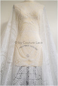 Glitter net with oriental pattern/ Off-white silver shiny glitter tulle fabric/ Glitter mesh// R-032