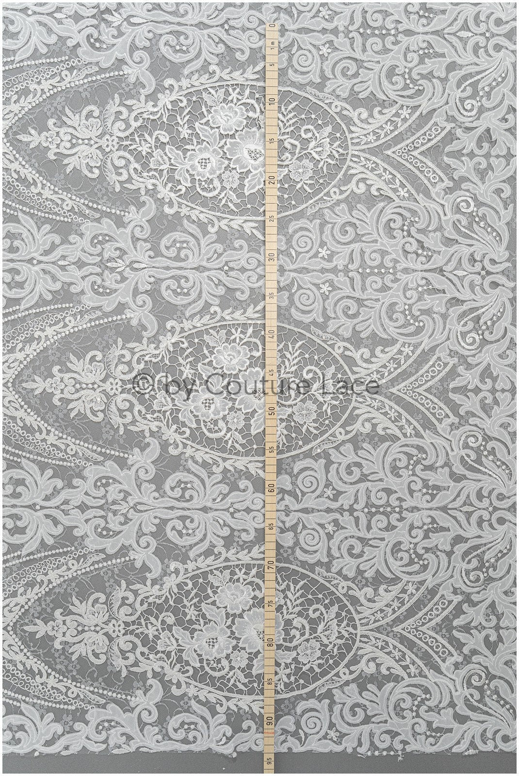 Bridal lace fabric off-white/ crocheted wedding lace/ boho lace fabric/ french bridal lace/ boho lace fabric// L21-366
