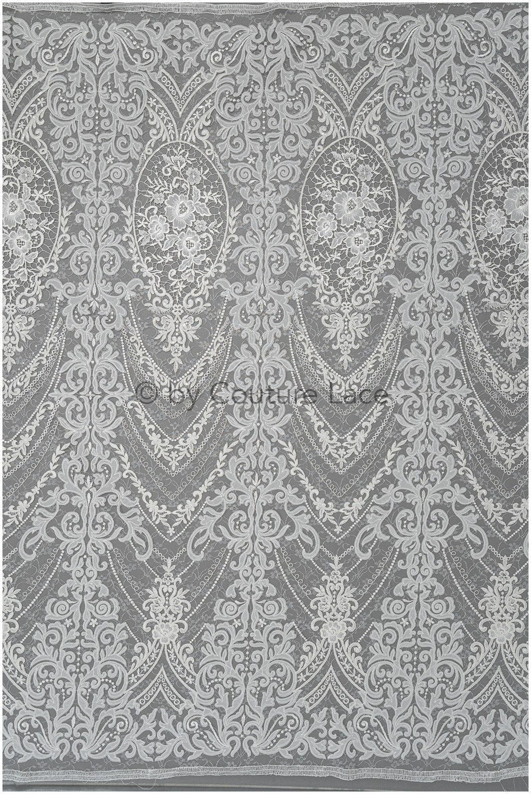 Bridal lace fabric off-white/ crocheted wedding lace/ boho lace fabric/ french bridal lace/ boho lace fabric// L21-366