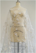 3D Blumen Spitzenstoff Off-White/ Braut Spitzenstoff/ romantischer Spitzenstoff mit 3D Blumen/ Hochzeit Spitzenstoff// L21-059