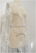 Handgefertigte Brautspitze Off-White/ 3D Blumen Spitzenstoff/ Perlen Spitze/ Designer Couture Spitze/ Braut Spitze// L21-015N