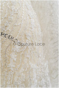 3D flower lace fabric/ pearl bridal lace fabric/ romantic floral lace fabric with 3D flowers // L21-024NBF