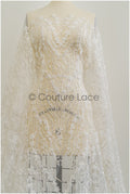 3D flower lace fabric/ pearl bridal lace fabric/ romantic floral lace fabric with 3D flowers // L21-024NBF