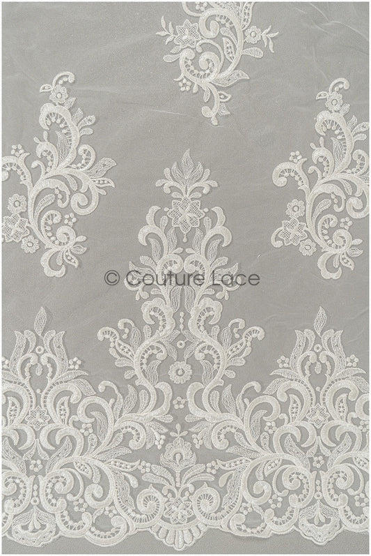 Schwerer bestickter Spitzenstoff/ Brautspitze Off-White/ verschnörkelte Spitze/ Hochzeitskleid Spitze/ Hochzeitsspitze// L21-169B