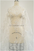 Schwerer bestickter Spitzenstoff/ Brautspitze Off-White/ verschnörkelte Spitze/ Hochzeitskleid Spitze/ Hochzeitsspitze// L21-169B
