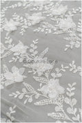 3D Blumen Spitzenstoff Off-White/ Braut Spitzenstoff/ romantischer Spitzenstoff mit 3D Blumen & Perlen/ Hochzeit Spitzenstoff// L21-140N