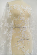 Floral leaf lace fabric/ embroidered floral lace off-white/ wedding dress lace/ soft floral lace fabric/ bridal lace// L21-046N