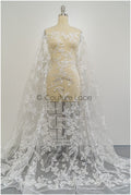 Floral leaf lace fabric/ embroidered floral lace off-white/ wedding dress lace/ soft floral lace fabric/ bridal lace// L21-046N