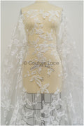 Floral leaf lace fabric/ embroidered floral lace off-white/ wedding dress lace/ soft floral lace fabric/ bridal lace// L21-046N