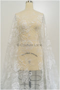 Romantischer Blumen Spitzenstoff/ bestickte Blumenspitze Off-White/ Hochzeitskleid Spitze/ Rosen Spitzenstoff/ Braut Spitze// L21-029N