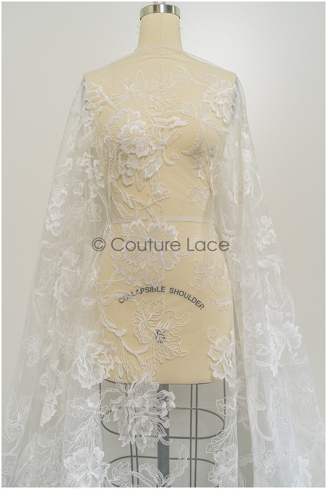 Romantischer Blumen Spitzenstoff/ bestickte Blumenspitze Off-White/ Hochzeitskleid Spitze/ Rosen Spitzenstoff/ Braut Spitze// L21-029N