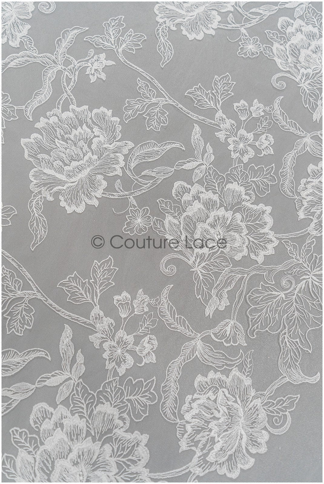 Romantischer Blumen Spitzenstoff/ bestickte Blumenspitze Off-White/ Hochzeitskleid Spitze/ Rosen Spitzenstoff/ Braut Spitze// L21-029N