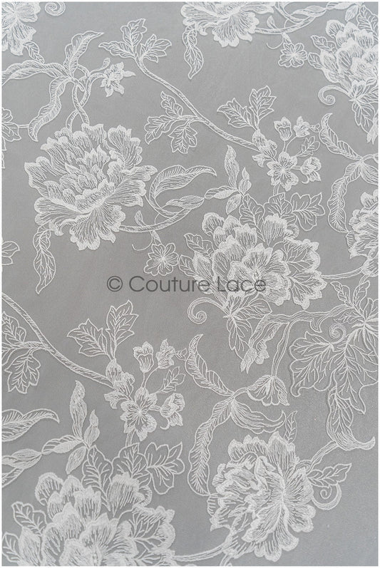 Romantischer Blumen Spitzenstoff/ bestickte Blumenspitze Off-White/ Hochzeitskleid Spitze/ Rosen Spitzenstoff/ Braut Spitze// L21-029N