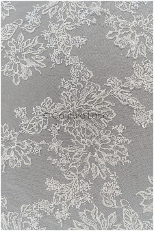 Romantischer Blumen Spitzenstoff/ bestickte Blumenspitze Off-White/ Hochzeitskleid Spitze/ Rosen Spitzenstoff/ Braut Spitze// L21-031N