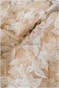 Nude Perlen Brautspitze mit 3D Blumen/ Braut Spitzenstoff Off-White/ Couture Spitze/ Haute Couture Spitze// L21-053ND