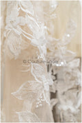Nude Perlen Brautspitze mit 3D Blumen/ Braut Spitzenstoff Off-White/ Couture Spitze/ Haute Couture Spitze// L21-053ND
