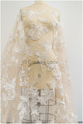 Nude Perlen Brautspitze mit 3D Blumen/ Braut Spitzenstoff Off-White/ Couture Spitze/ Haute Couture Spitze// L21-053ND