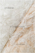 Nude Perlen Brautspitze mit 3D Blumen/ Braut Spitzenstoff Off-White/ Couture Spitze/ Haute Couture Spitze// L21-053ND