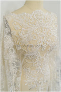 Schwerer Perlen Spitzenstoff für Hochzeitskleider/ Braut Spitzenstoff Off-White/ Hochzeitskleid Spitze mit Perlen/ Brautspitze// L21-047N