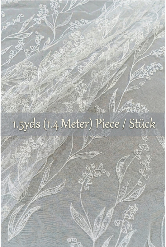1.5yds/ 1.4Meter - Maiglöckchen Spitzenstoff Off-White/ Brautspitze Stoff// L21-077-1.5YDS