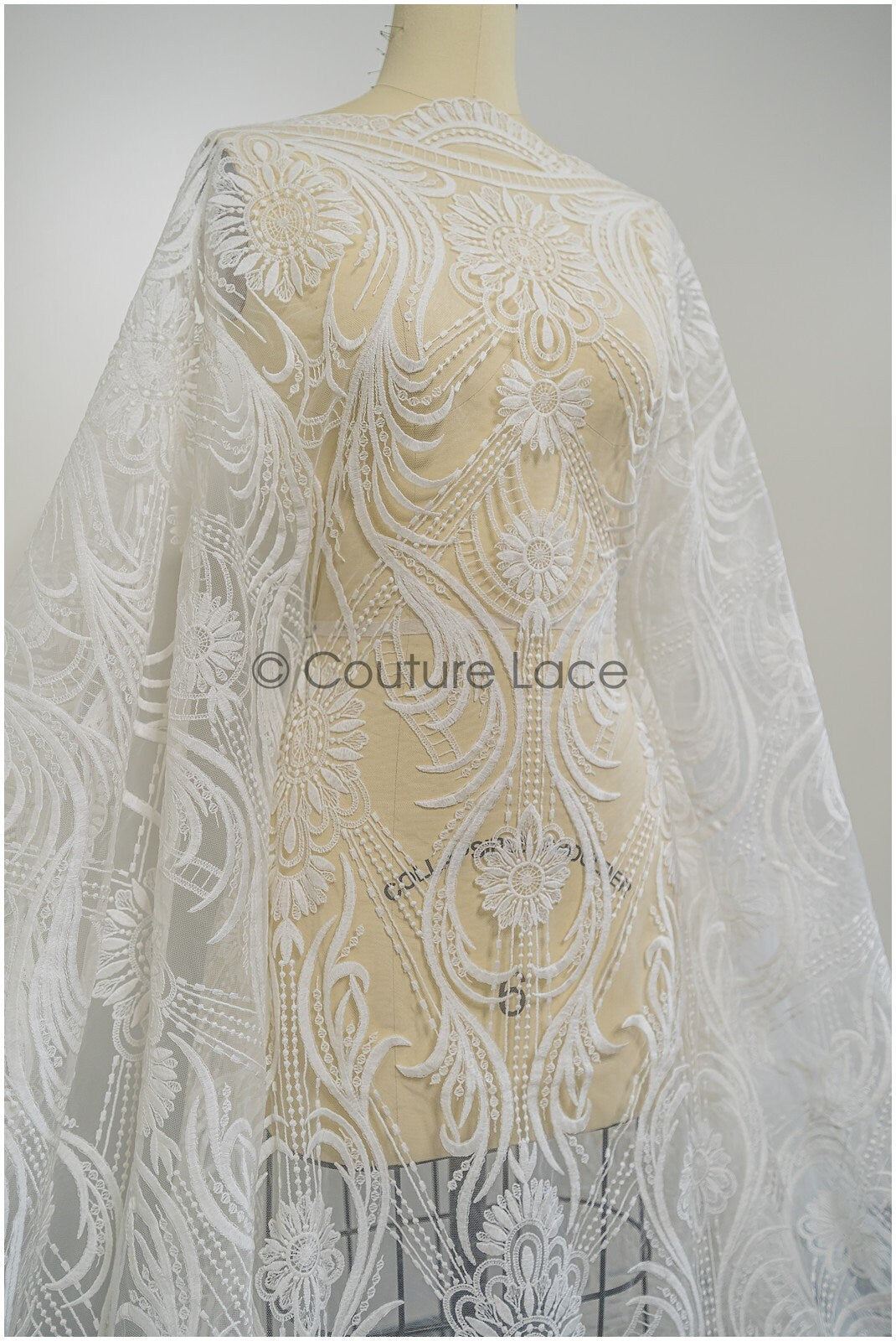 1.3yds Boho lace fabric off-white/ cotton bridal lace fabric/ boho wedding dress lace/ vintage bridal lace// L21-196N