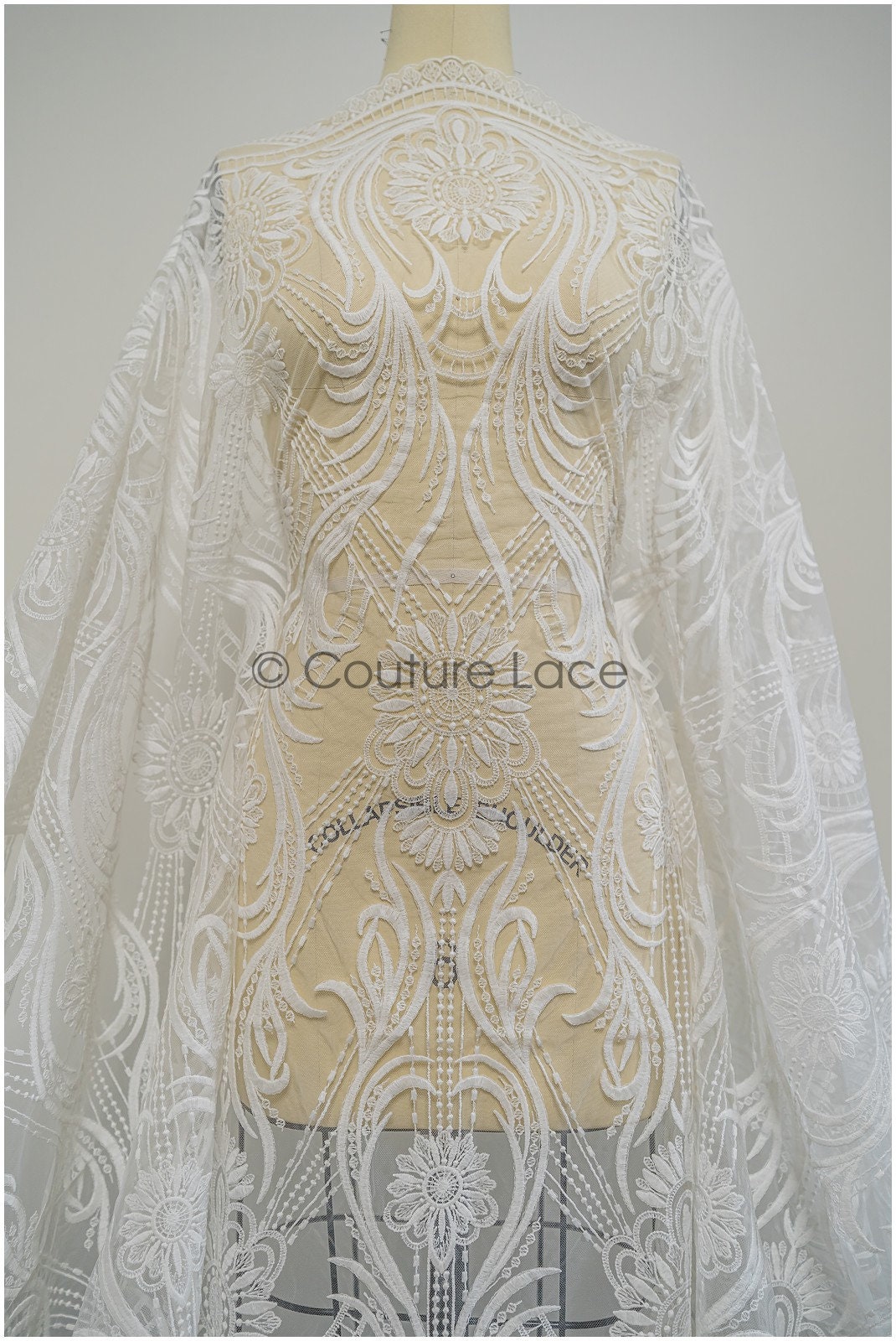 1.3yds Boho lace fabric off-white/ cotton bridal lace fabric/ boho wedding dress lace/ vintage bridal lace// L21-196N