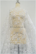 Floral lace fabric, rose bridal lace, flower bridal lace, flower blossom lace, bridal flower lace, spring flower lace// L21-098N