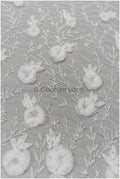 3D Blumen Spitzenstoff Off-White/ Braut Spitzenstoff/ romantische Spitze mit 3D Blumen & Perlen/ Hochzeit Spitzenstoff// L21-133N